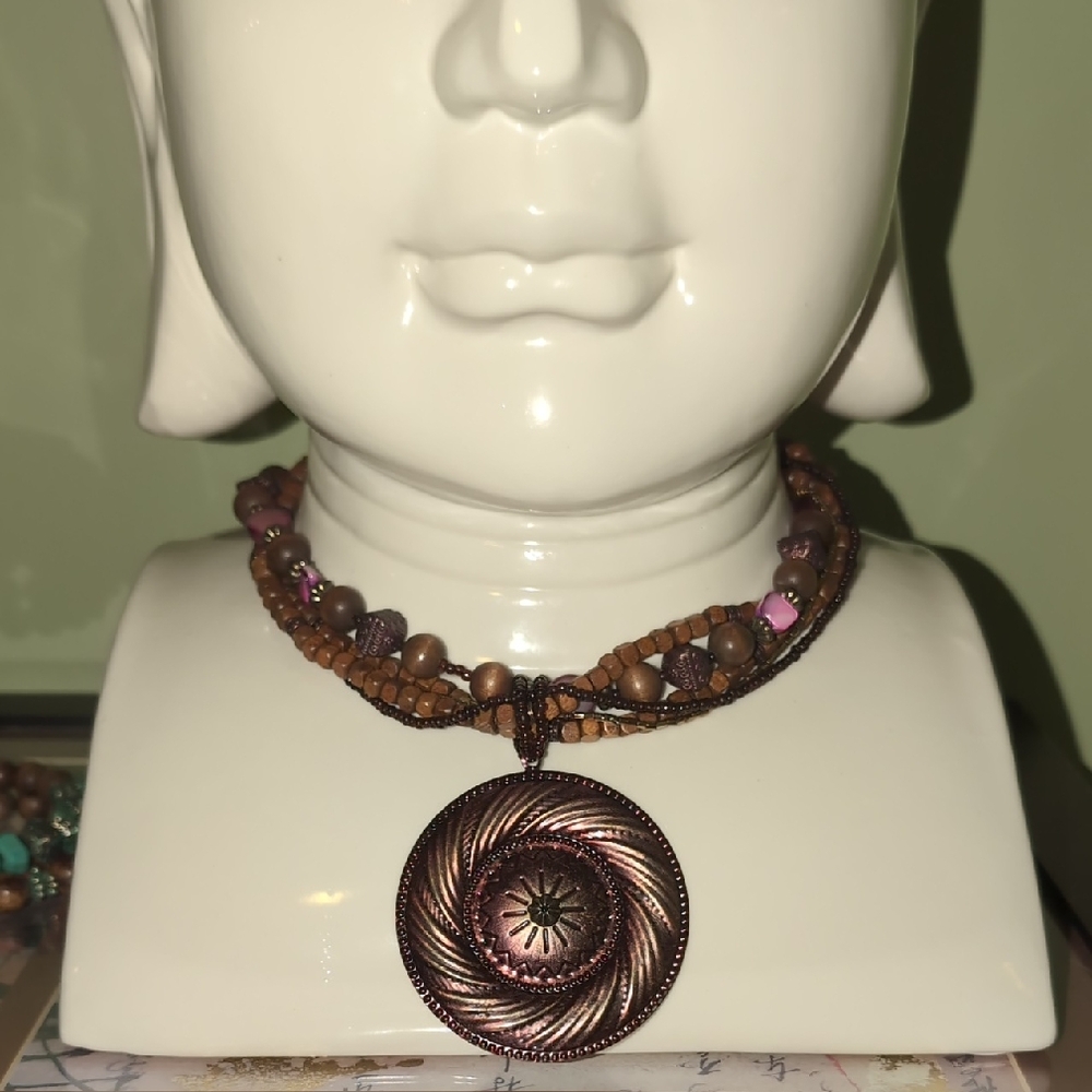 Brown and Pink Beaded Necklace